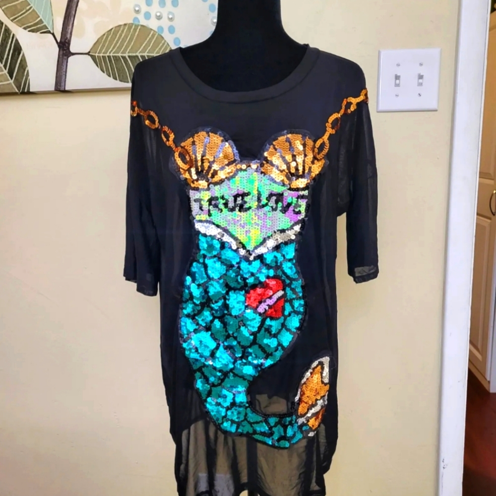 Sequin Mermaid Mesh  Swimsuit Cover Up or Shirt